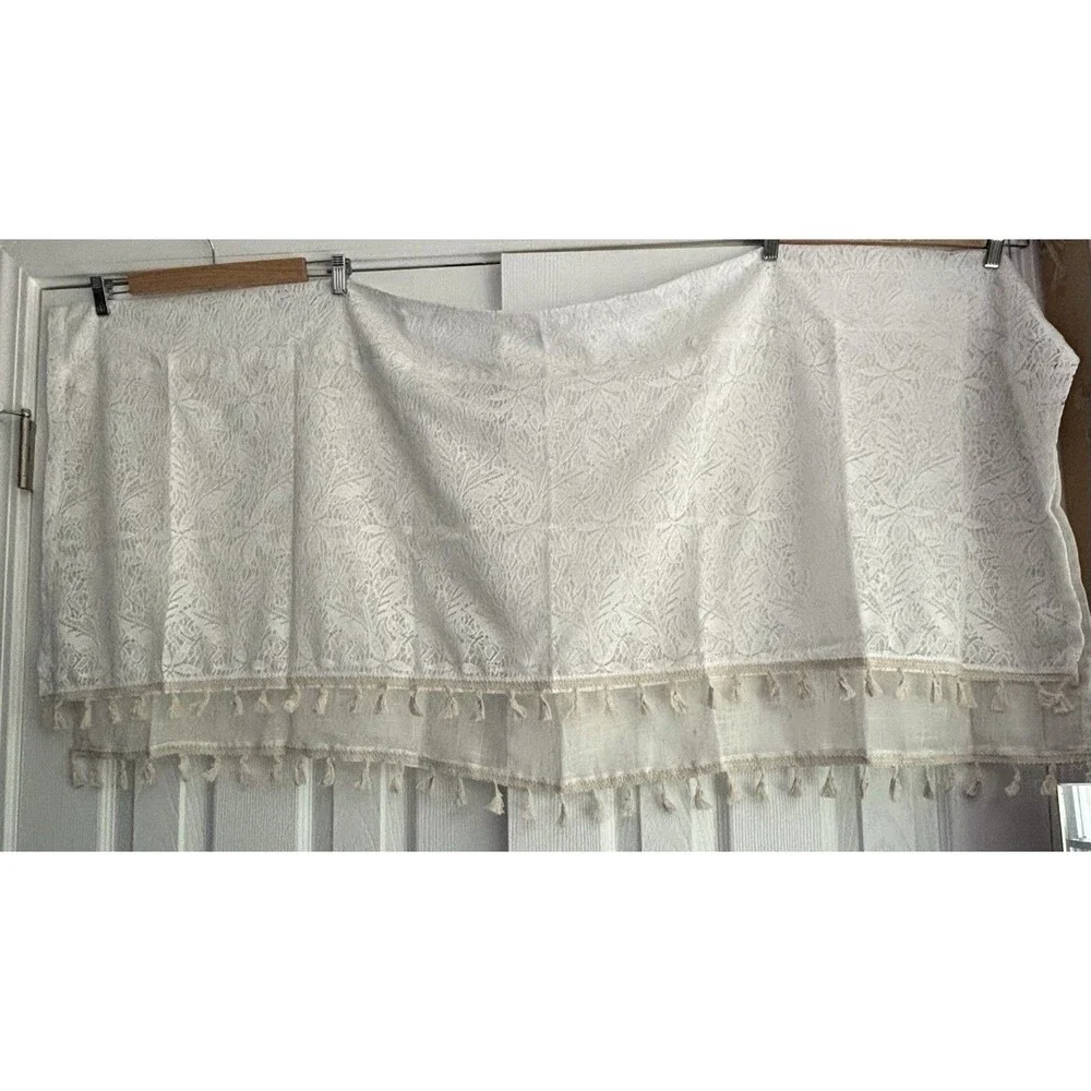 Double Layer Floral Lace Window Curtain Valance Cottage Granny Rustic Cafe Ivory